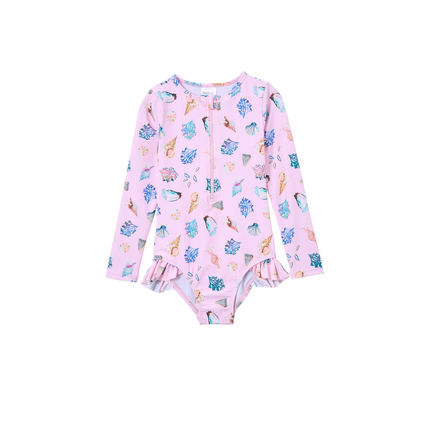 Milky Seashell Long Sleeve Swimsuit - Girls Swimwear | Kids Clothes ...