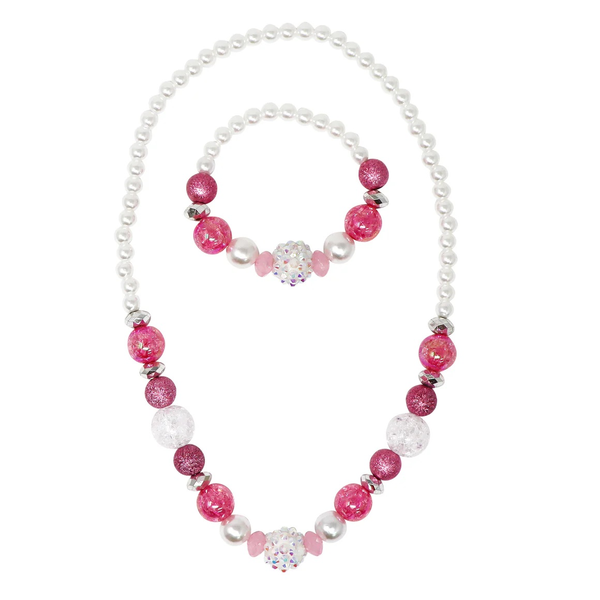 Pink Poppy Pearl Beaded Necklace and Bracelet Set