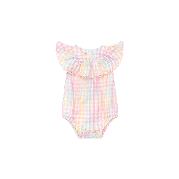 Huxbaby Rainbow Check Frill Onsie