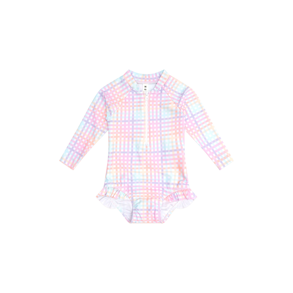 Huxbaby Rainbow Check Frill Zip Swimsuit