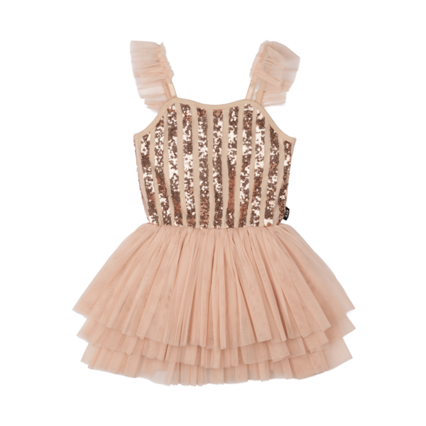 Rock Your Kid Gold Stripe Sequin Tulle Leotard Dress