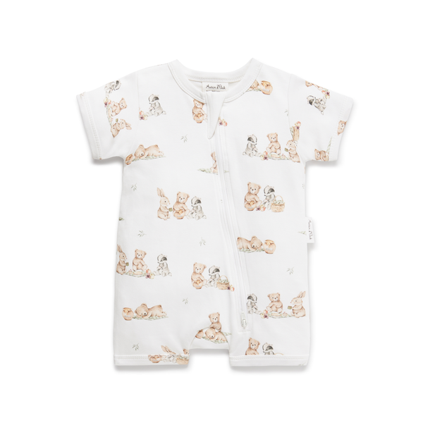 Aster & Oak Teddy Picnic Zip Romper